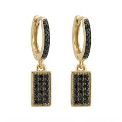 Náušnice - kruhy s príveskami - čierne zirkóny - žlté zlato - 14K