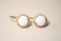 Náušnice- opál- číre zirkóny- patent- žlté zlato- 14 karátov