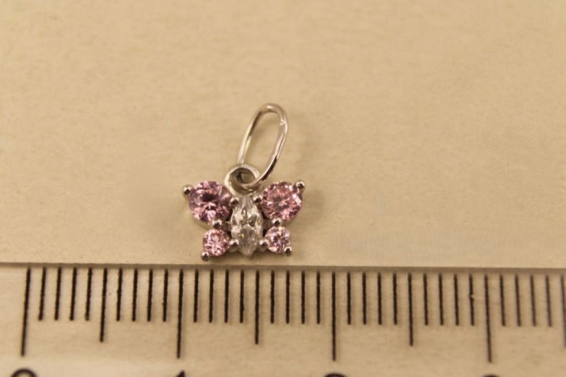 Prívesok- motýlik- číre-rúžové- zirkóny-biele zlato-14K