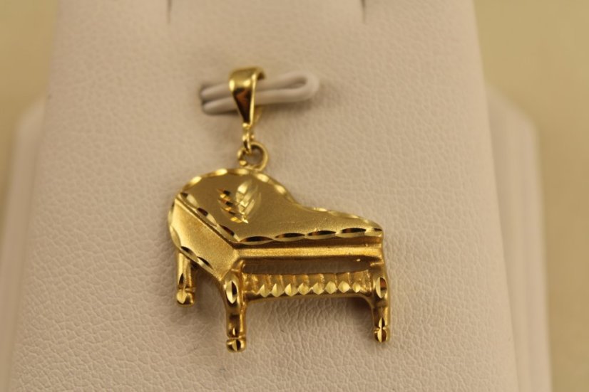 Prívesok-v tvare klavíra-lesklo-matný-žlté zlato-14 K