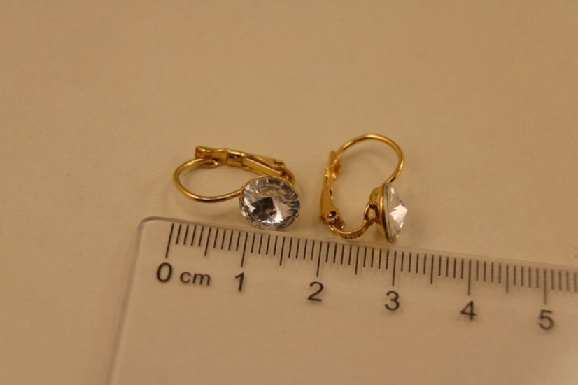 Náušnice- číre zirkóny- patent- pozlátená chirurgická oceľ- 316/L