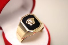 Prsteň s hlavou medúzy-čierna glazúra-žlté zlato-14 karátov