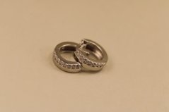 Náušnice- kruhy- číre kamienky- kĺb- rhódiované striebro- 925/1000