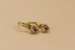 Náušnice - rúžový zirkón - žlté zlato - brizúra - 14K