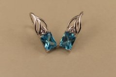 Náušnice- modrý kameň- zirkóny- patent- rhódiované striebro