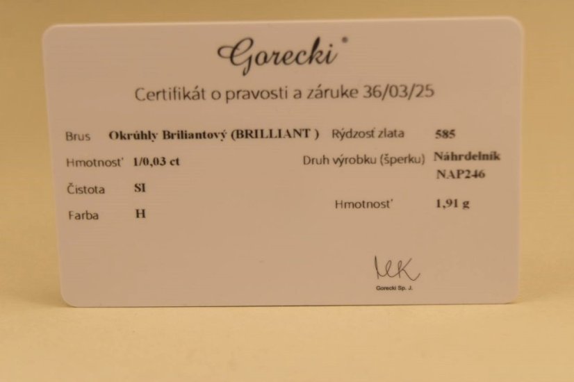 Retiazka - celebritka- diamant- 0,03 ct- žlté zlato- 14 karátov