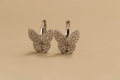 Náušnice- kruhy- motýľ- zirkóny- zacvakávacie- rhódiované striebro