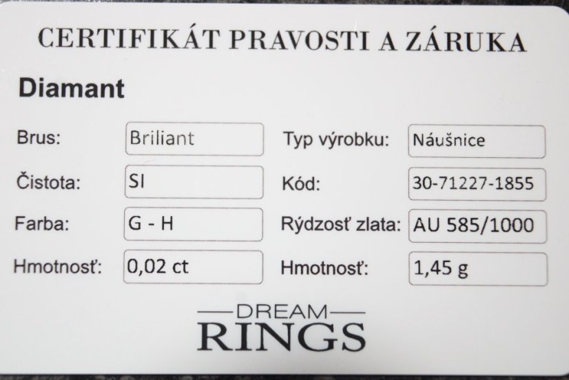 Zlaté náušnice s diamantmi 0,02 ct G-H/Si, biele zlato, šrúbky, 1,45 g, 14K 585/1000