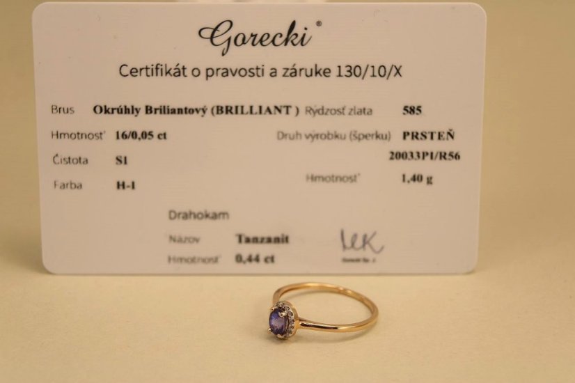 Prsteň - Tanzanit - brilianty 0,05 ct - rúžové zlato - 14K