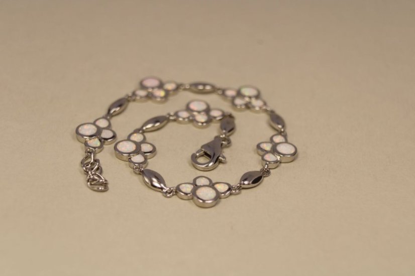 Náramok-biely opál-labky-rhodium-striebro