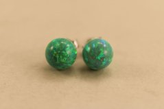 Náušnice - guličky - zelený opál - puzetky - rhodium - striebro