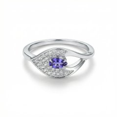 Prsteň- fialovo-modrý Tanzanit- číre zirkóny- rhódiované striebro