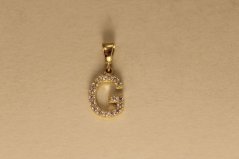 Prívesok - písmeno G - číre zirkóny - žlté zlato - 14K