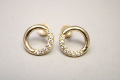 Náušnice- tvar kruh-žlté zlato-číre zirkóny-šrubovačky-14 karátov