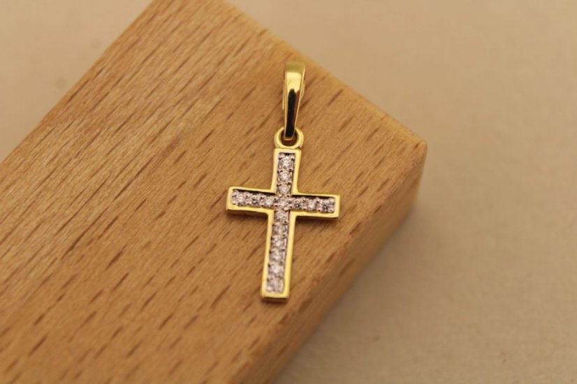 Prívesok- krížik- diamanty- žlté zlato- 14 karátov
