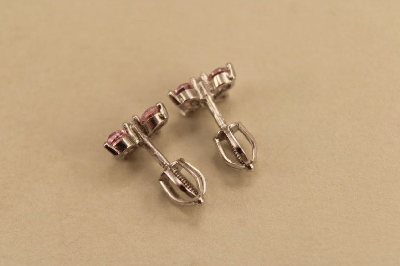 Náušnice- motýliky- číre-rúžové- zirkóny-šrúbky-biele zlato-14K