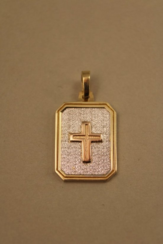 Prívesok-platnička-kombinované zlato-krížik-14 karátov