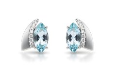 Naušnice-modrý topás- zirkóny- puzetky- rhódiované striebro