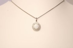 Strieborný náhrdelník so syntetickým opálom a zirkónmi, rhodium, 45-50 cm, 2,25 g, 925/1000