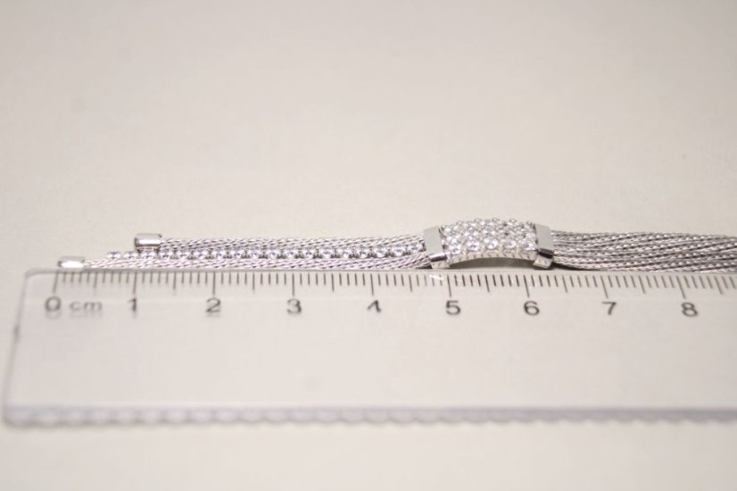 Dámsky náhrdelník z pleteného striebra, číre zirkóny, rhodium, 46 cm, 13,68 cm, 925/1000