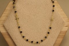 Zlatá retiazka - Krížik - čierne guličky - 14k - žlté zlato