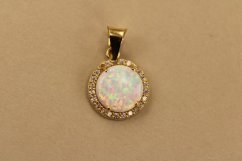 Prívesok- syntetický opál- zirkóny- žlté zlato- 14 karátov