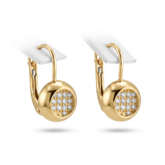 Náušnice - guličky so zirkónmi - patent - žlté zlato - 14k