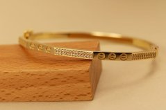 Pevný náramok - Skrutkový vzor - Zirkóny - 14k - Žlté zlato