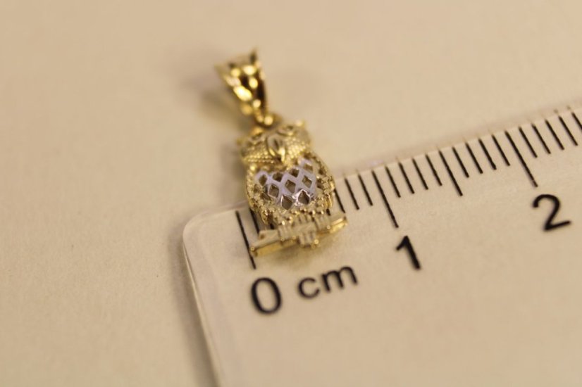 Prívesok- Sova- jemný vzor- viacfarebné zlato- 14 karátov