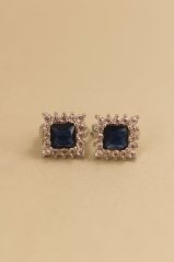 Náušnice - modrý kameň- číre zirkóny- zacvakávacie- rhódiované striebro