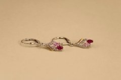 Náušnice - visiace - ružové zirkóny - patent - kombinované striebro