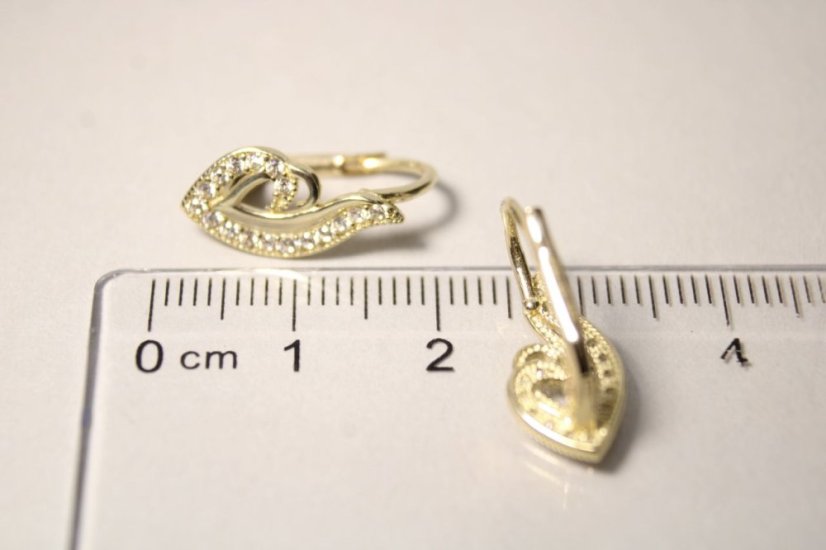 Naušnice- vlnitý tvar- číre zirkóny- patent- žlté zlato- 14 karátov