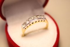 Prsteň- číre zirkóny- žlto biele zlato- 14 karátov