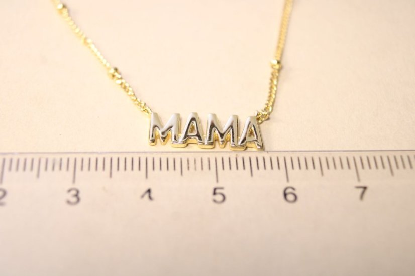 Retiazka- celebritka- guličky- nápis MAMA- pozlátené striebro