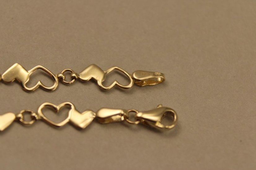 Zlatý náramok-Dámsky-srdiečka-žlté zlato-14 karátov