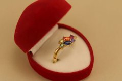 Prsteň - farebné zirkóny - žlté zlato - 14 karátov