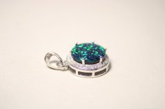 Strieborný okrúhly prívesok so zeleno-modrým opálom, rhodium,1,35 g, 925/1000