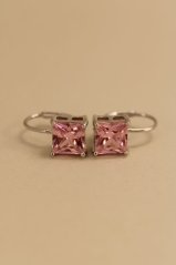 Náušnice- ružový zirkón- patent- rhódiované striebro