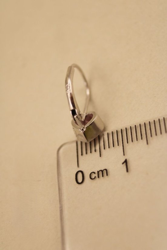 Náušnice- srdiečka- ružový zirkón- patent- rhódiované striebro