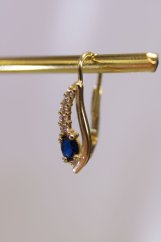 Náušnice- žlté zlato- modrý zirkón- patent- 14 karátov