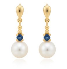 Náušnice- riečna perla- Londýnsky topaz- puzetky- žlté zlato- 14 karátov