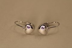 Náušnice-srdce-fialový zirkón-brizúra-striebro-rhodium