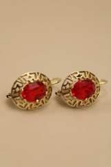 Náušnice- grécky vzor- červený zirkón- patent- pozlátené striebro
