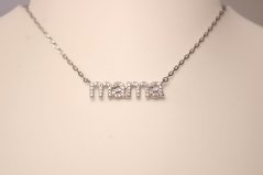 Náhrdelník Mama zo striebra s čírymi zirkónmi, rhodium, 46-51 cm, 2,54 g, 925/1000