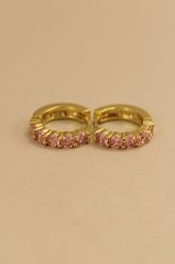 Náušnice- kruhy- rúžové zirkóny- kĺb- pozlátené striebro