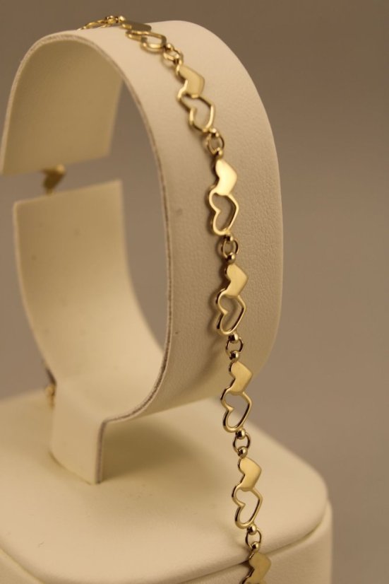 Zlatý náramok-Dámsky-srdiečka-žlté zlato-14 karátov