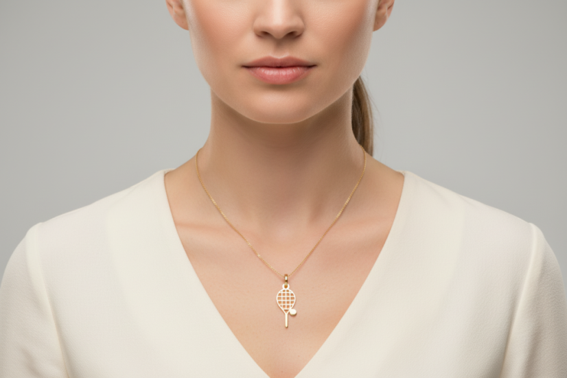 Prívesok- tenisová raketa s loptičkou- žlté zlato- 14K