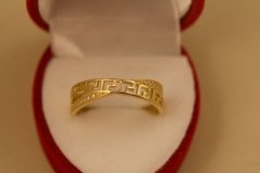 Prsteň- grécky vzor- číre zirkóny - žlté zlato- 14 karátov