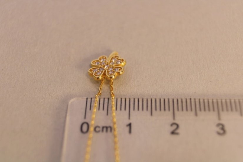 Zlatá retiazka celebritka s príveskom štvorlítok číre zirkóny, žlté zlato, 45-48 cm, 1,62g, 14k 585/1000
