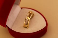 Zlatý prsteň - Reťaz - Číre zirkóny - Žlté zlato - 14k